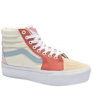 Vans Sk8 Hi Twill Pastel Block Platform Sneakers Multi Color Suede Canvas 6.5